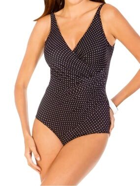 Miraclesuit Pin Point Oceanus One Piece Size 10 Slimming V Neck Polka Dot